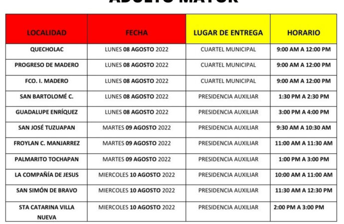 En Quecholac entregaran Despensas a Adultos Mayores y Discapacitados