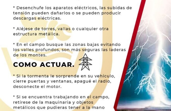 Protección Civil realiza recomendaciones ante Tormentas Eléctricas.