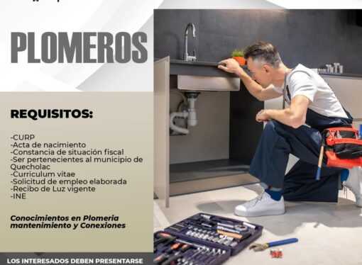 Se Buscan Plomeros para laborar en el Municipio de Quecholac