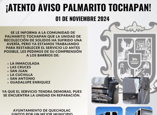 Realizan Atento Aviso para la comunidad de Palmarito Tochapan.