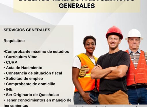 Este es tu momento de pertenecer a nuestro equipo de trabajo en Servicios Generales.