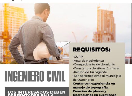 Ayuntamiento de Quecholac busca Ingeniero Civil, ¡Únete a nuestro equipo de trabajo!