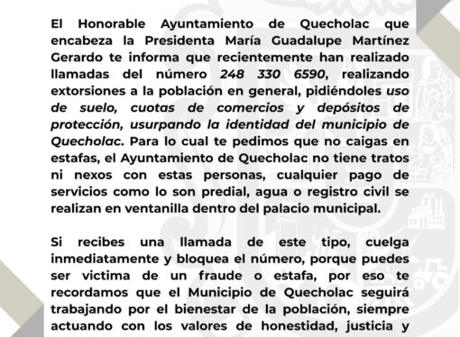 Realizan comunicado en Quecholac para no caer en Extorsión